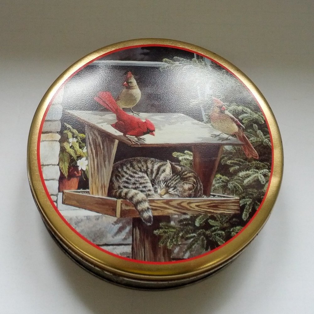 VTG metal container Persis Clayton Weirs cat bird